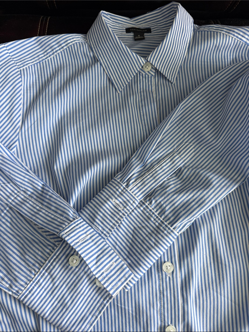 Ann Taylor Classic Blue Stripe Button-Down Shirt - Top - Picture 10 of 11
